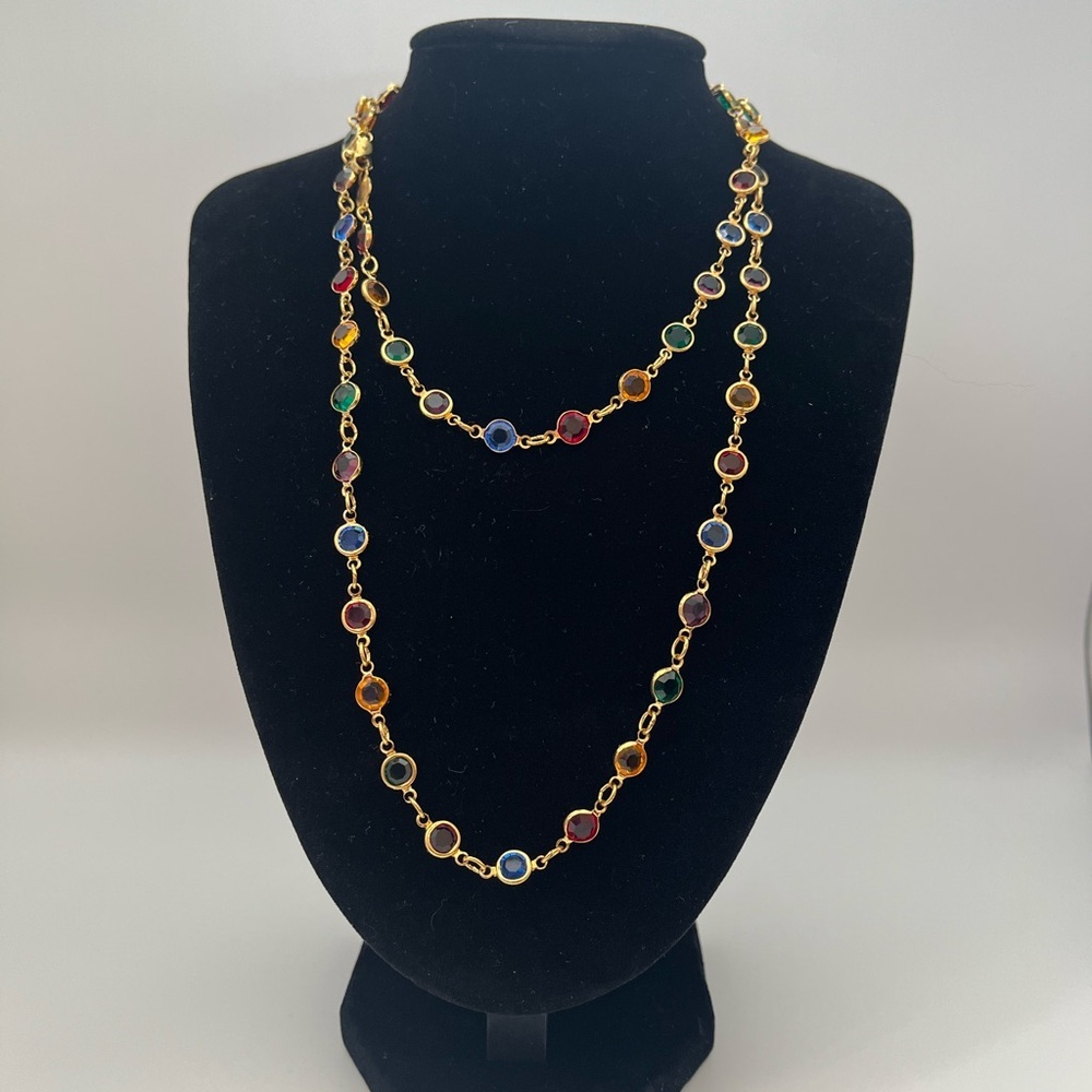 Vintage Multicolor Austrian Crystal Necklace, 35 inches